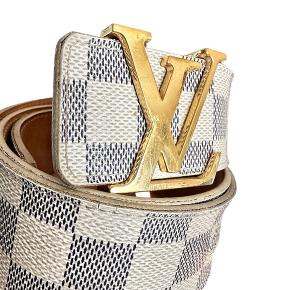 Authentic Louis Vuitton Damier Azur Leather & Gold Buckle Belt 80/32 - Picture 12 of 14